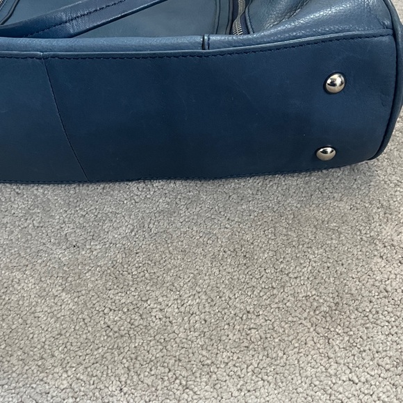 B. Makowsky indigo blue, Genuine Leather Tote with Silver Chain Detailing - Picture 8 of 14